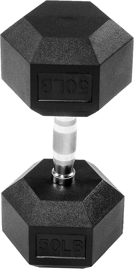 Signature Fitness Rubber Encased Hex Dumbbell, 50LB Single