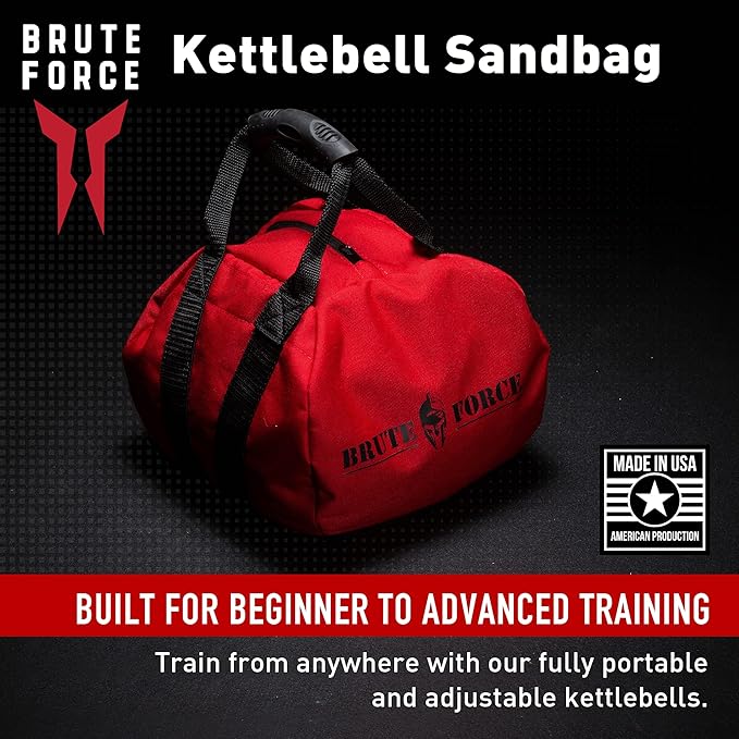 Brute Force Kettlebell Sandbags - Adjustable Workout Equipment for Home Gym and Cross Training - Black - 5lbs to 45lbs Capacity - Made in the USA