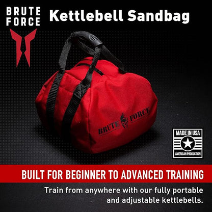 Brute Force Kettlebell Sandbags - Adjustable Workout Equipment for Home Gym and Cross Training - Black - 5lbs to 45lbs Capacity - Made in the USA