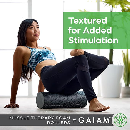 Gaiam Restore Foam Roller for Muscle Massage - Deep Tissue Muscle Massager for Sore Muscles & Stimulation - Total Body Pain Relief, Back, Neck, Foot, Calf, Leg, Arm (18 Inch and 36 Inch)