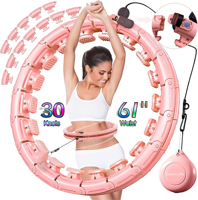 Leann L!fe-U1 30 Knots Waist 19"-61", Magnetic Lock Smart Weighted Hula Hoop for Kids & Adults Weight Loss, Infinity Hoop Plus Size, Children Adult Home Outdoors, Fitness Exercise, Abdominal Toner