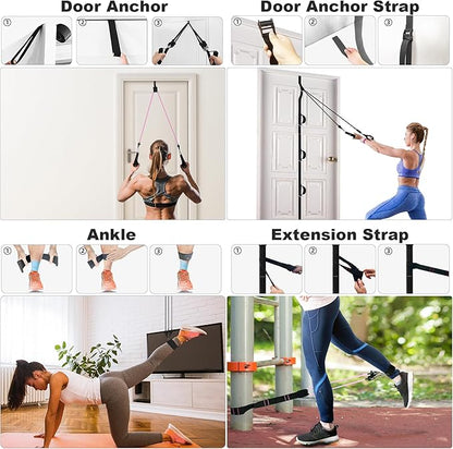 Resistance Band Set. Exercise Bands with Handles, Door Anchor and Ankle Strap. Home Gym, Supports Full-Body Workouts - with Fitness Poster and Video