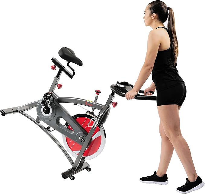 Sunny Health & Fitness Indoor Cycling Exercise Bike with LCD Digital Monitor, Heavy-Duty 40 LB Flywheel, Stationary Bike with Customizable Comfort and 265 LB Max Weight - SF-B1423/C