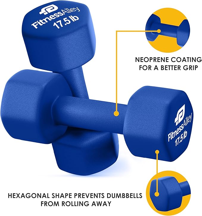 Neoprene Coated Workout Dumbbells set of 2 – Anti Roll, Non Slip with Smooth Grip Fitness & Exercise Dumbbells – Hexagon Shaped Hand Weights for Women & Men – Best Choice for Gyms & home use