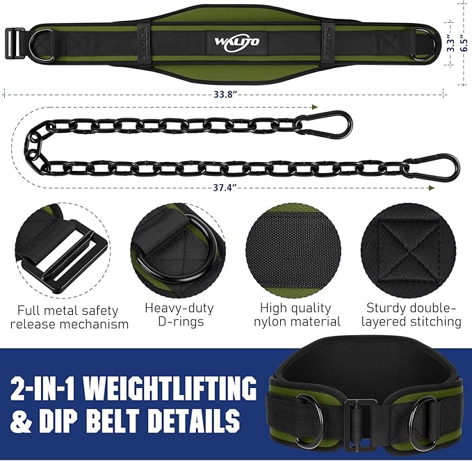 Walito 2IN1 Weight Lifting Belt, Self-Locking Weightlifting & Dip Belt, Weight Belt with Chain for Pullup, Gym Accessories for Men & Women Powerlifting, Squat, Workout Equipment