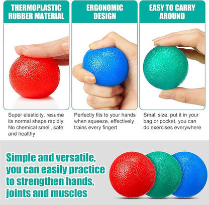 3 Pcs Twist Hand Exerciser Bars With 3 Hand Exercise Balls Fitness Resistance Bars for Physical Therapy Flexible Elbow Stress Balls Relieve Tendonitis Pain and Improve Grip Strength