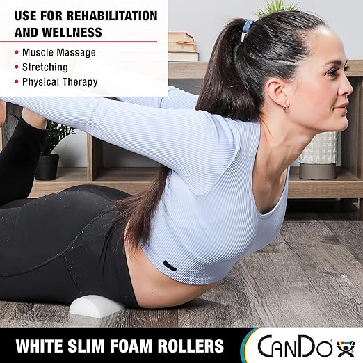 CanDo Slim White PE Foam Rollers for Exercise, Fitness, Muscle Restoration, Massage Therapy, Sport Recovery and Physical Therapy for Home, Clinics, Professional Therapy 3" x 36" Half-Round