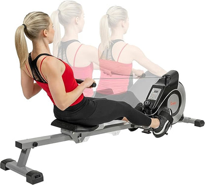 Sunny Health & Fitness Magnetic Rowing Machine with 53.4" Extended Slide Rail, Full-Body Workout, Low-Impact, Ergonomic Full Motion or Premium Water Motion and Optional Exclusive SunnyFit App