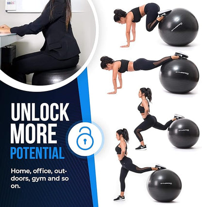 Exercise Ball – Extra Thick Eco-Friendly & Anti-Burst Material Supports over 2200lbs, Stability Ball for Home, Yoga, Gym Ball, Birthing Ball, Physio Ball, Swiss Ball, Physical Therapy or Pregnancy