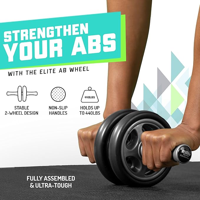 Elite Sportz Ab Roller Wheel - Gym & At Home Ab Workout Equipment with 2 Wheels to Exercise Core Abdominal Muscles - Strength Training Accessories for Abs﻿