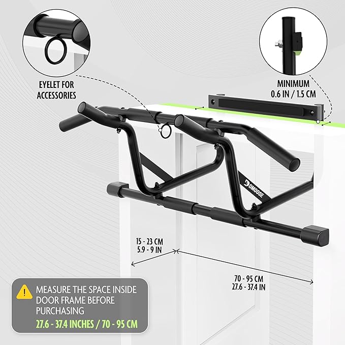 DMoose Pull Up Bar for Doorway - Upto 250 Lbs Capacity, Chin Up Bar with No Screwing & No Slipping Hanging Bar with Padded Handles for Strength Training, Door Frame Pullup Bar with Installation Guide