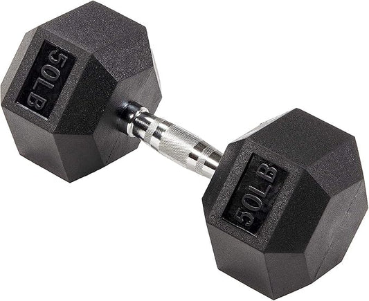 THUNDERBAY Rubber Coated Cast Iron Hex Dumbbell Weights(in Pairs or Singles)