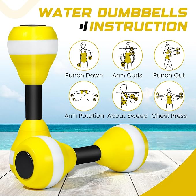 VIDELLY 2 Pieces Water Dumbbells Aquatic Exercise Dumbbells Pool Fitness Water Aerobic Exercise Foam Dumbbells Pool Resistance Sports EVA Foam Dumbbell Set Water Fitness Equipment for Weight Loss