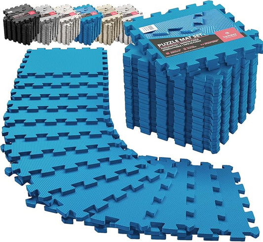 Gym Flooring Set - Interlocking EVA Soft Foam Floor Mat, 18 Pieces Puzzle Rubber Tiles Protective Ground Surface Protection, Play Workout Exercise Mats Underlay Matting Sports Pool Home Fitness Garage