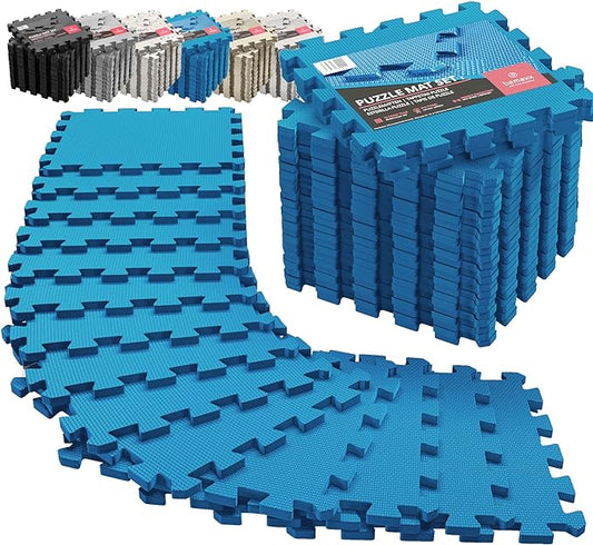 Gym Flooring Set - Interlocking EVA Soft Foam Floor Mat, 18 Pieces Puzzle Rubber Tiles Protective Ground Surface Protection, Play Workout Exercise Mats Underlay Matting Sports Pool Home Fitness Garage