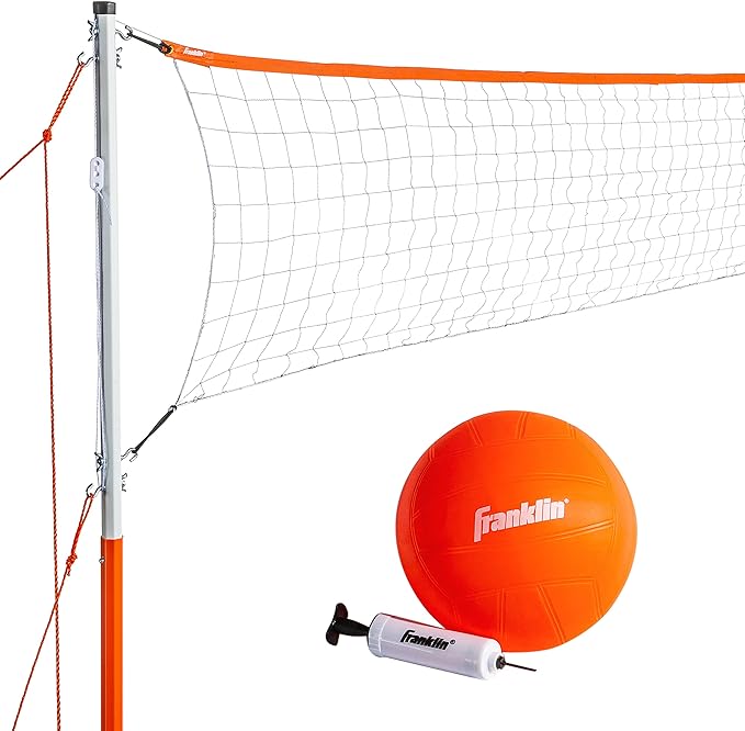 Franklin Sports Outdoor Volleyball Net Sets - Beach + Backyard Portable Volleyball Net with Poles - Complete Outdoor Volleyball Sets with Net + Volleyball Included