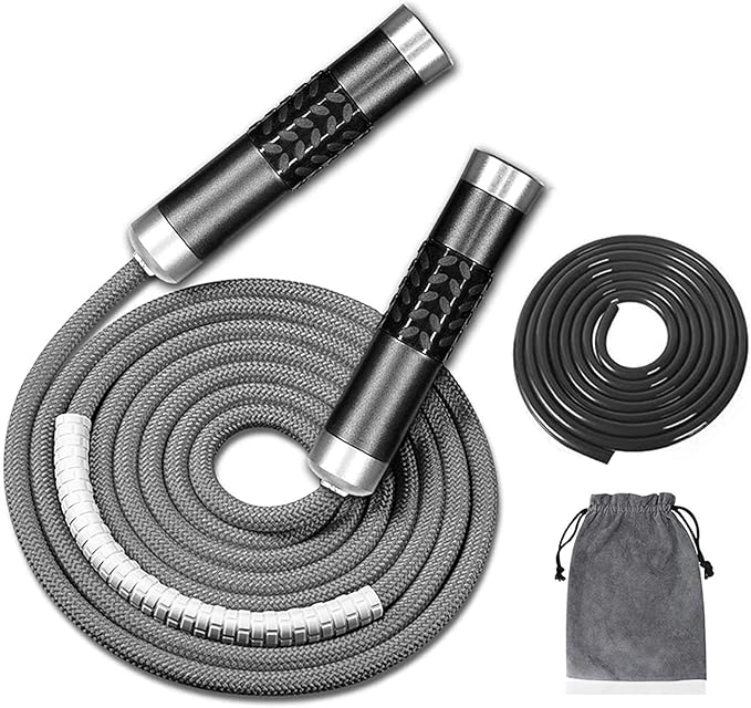 Redify Weighted Jump Rope for Workout Fitness(1LB), Tangle-Free Ball Bearing Rapid Speed Skipping Rope for MMA Boxing Weight-loss,Aluminum Handle Adjustable Length 9MM Fabric Cotton+9MM Solid PVC Rope