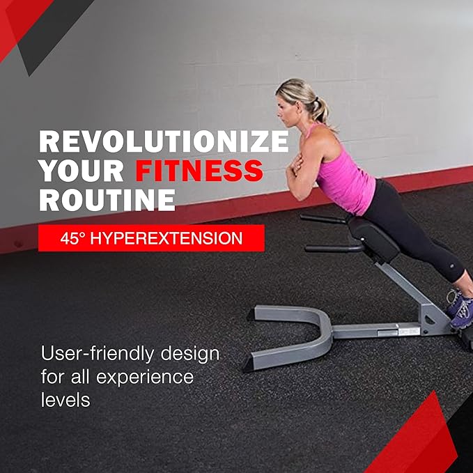 Body-Solid (GHYP345) 45 Degree Hyperextension Bench - Adjustable Back & Abdominal Exercise Machine with Thick Support Pads for Home and Commercial Gym