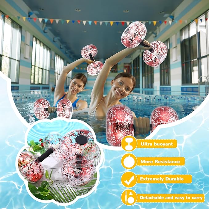 1 Pair Inflatable Aquatic Dumbbell Water Weight Pool Weights for Water Exercise Set Floating Barbell Equipment for Water Aerobics Weight Loss Swimming Pool Exercise Fitness Workout