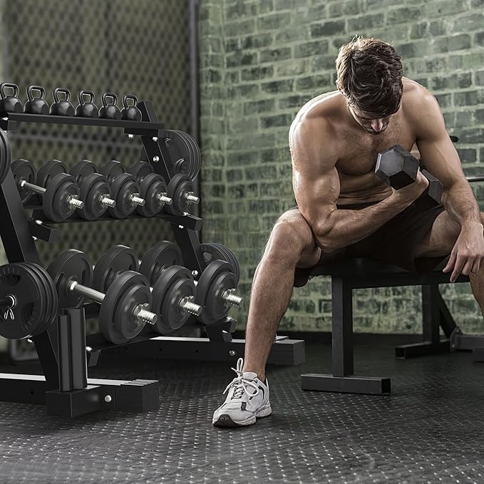 Dumbbell Rack Multifunctional Weight Stand for Home Gym Suitable for Storage of Dumbbell, Weight Plates, and Curl Bar