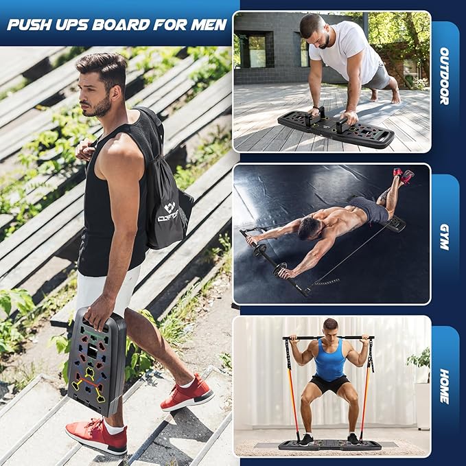 Push Up Board, Foldable Workout Board for Upper Body Push Up Strength Training, Portable Home Gym Resistance Band Board with 16 Gym Accessories for Full Body Workout