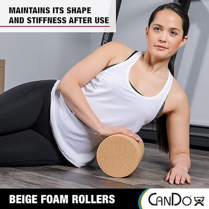 CanDo Beige PE Foam Rollers for Muscle Restoration, Massage Therapy, Sport Recovery and Physical Therapy 6" x 36" Round