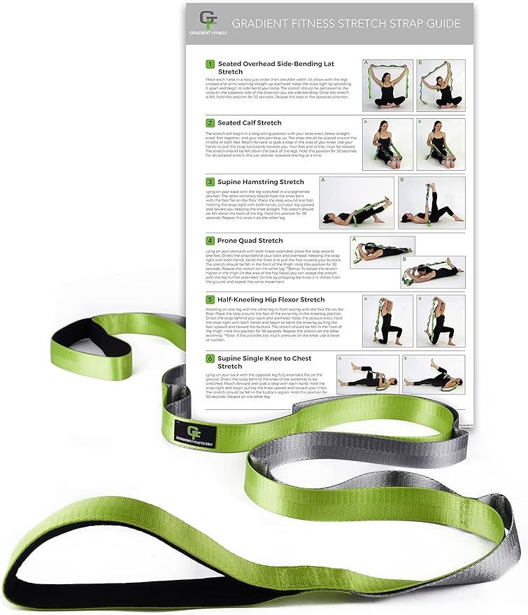 Gradient Fitness Stretching Strap for Physical Therapy, 12 Multi-Loop Stretch Strap 1.5" W x 8' L, Neoprene Handles, Physical Therapy Equipment, Yoga Straps for Stretching, Leg Stretcher