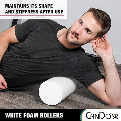 CanDo White PE Foam Rollers for Exercise, Finess, Muscle Restoration, Massage Therapy, Sport Recovery and Physical Therapy for Home, Clinics, Professional Therapy Round 6" x 18"