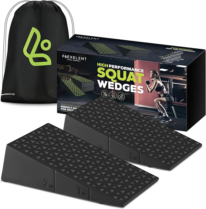 Squat Wedge Block Pair, Squat Ramp, Calf Raise Block, Anti-Slip Slant Board for Squats, ATG Equipment to Boost Workout, 17° Incline, 3.5x5.9x12.2, Backpack Included