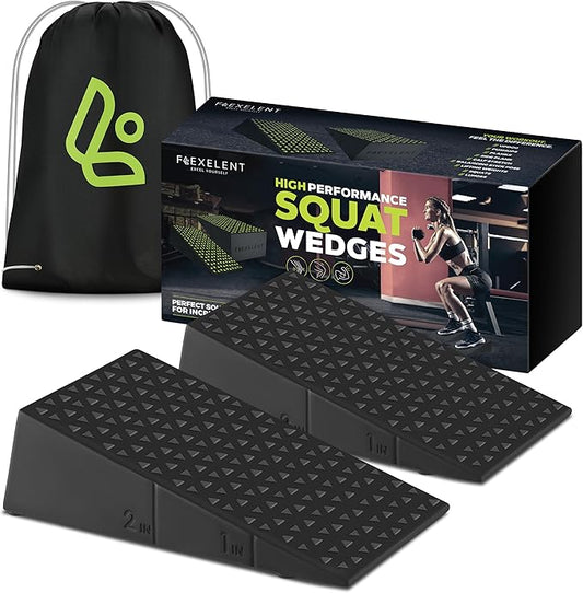 Squat Wedge Block Pair, Squat Ramp, Calf Raise Block, Anti-Slip Slant Board for Squats, ATG Equipment to Boost Workout, 17° Incline, 3.5x5.9x12.2, Backpack Included