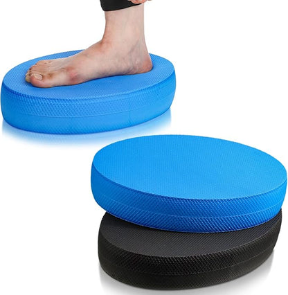 Deekin 2 Pcs Foam Balance Pad Non Slip Stability Trainer Pad Oval Balance Board Exercise Pad Cushion for Women Men Kids Dancing Balance Training Workouts Yoga Physical Therapy, Black and Blue