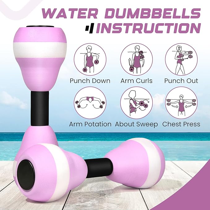 VIDELLY 2 Pieces Water Dumbbells Aquatic Exercise Dumbbells Pool Fitness Water Aerobic Exercise Foam Dumbbells Pool Resistance Sports EVA Foam Dumbbell Set Water Fitness Equipment for Weight Loss