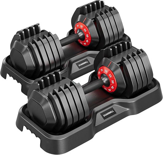 55LB Dumbbell, Adjustable Dumbbell Set, Free Dumbbell with Weights Change, Black Dumbbell with Secure Lock Slots, Adjustable Dumbbell for Men and Women for Home Gym, Black