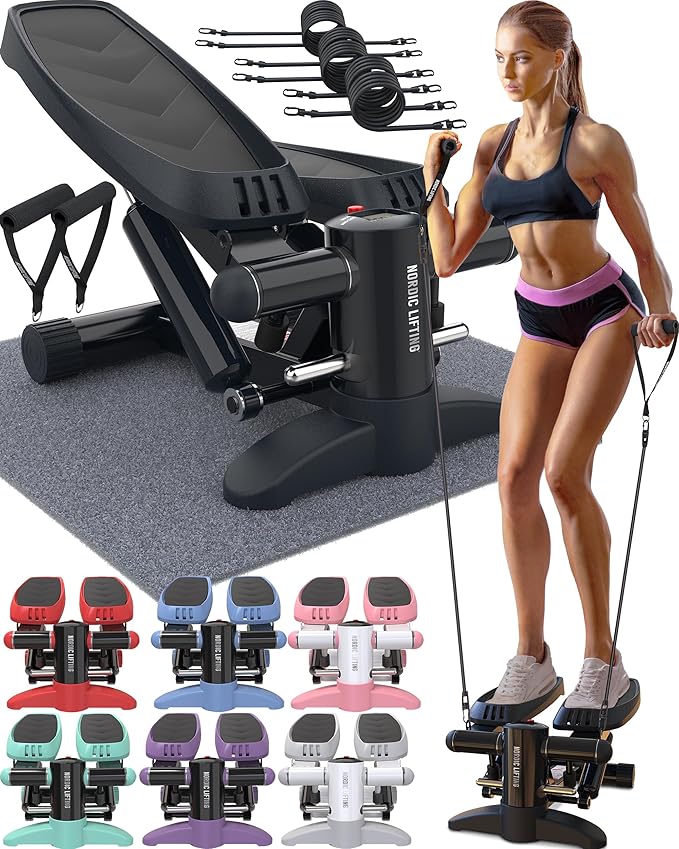 Mini Stepper & Stair Climber Machine - w/Resistance Bands Set - Built in Monitor by Nordic Lifting