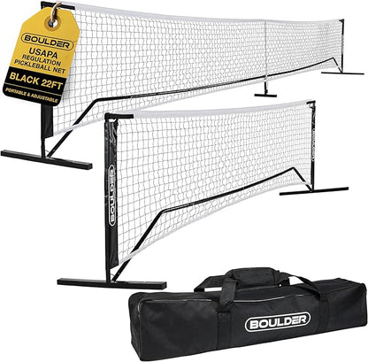 Boulder Badminton Pickleball Net - Adjustable Portable Net for Junior Tennis, Kids Volleyball & Soccer, and Backyard Games - Easy Setup Nylon Sports Net with Poles 10 ft/14ft/17ft/22ft Wide