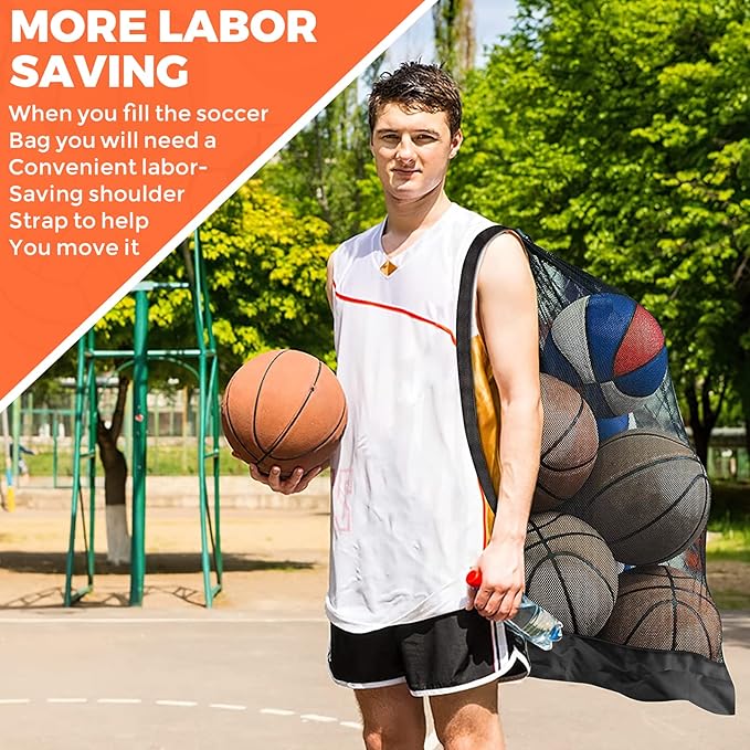 Extra Large Sports Ball Bag, Mesh Soccer Team Balls Bag, Drawstring Sport Equipment Storage Bag for Basketball, Beach Cloth and Swimming Gears