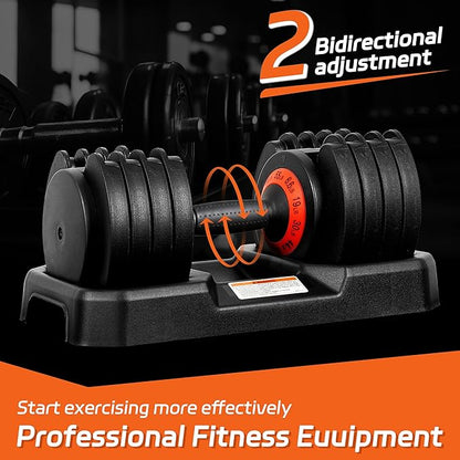 Adjustable Dumbbell, 55LB Dumbbell Set with Tray for Workout Strength Training Fitness, Adjustable Weight Dial Dumbbell with Anti-Slip Handle and Weight Plate for Home Exercise