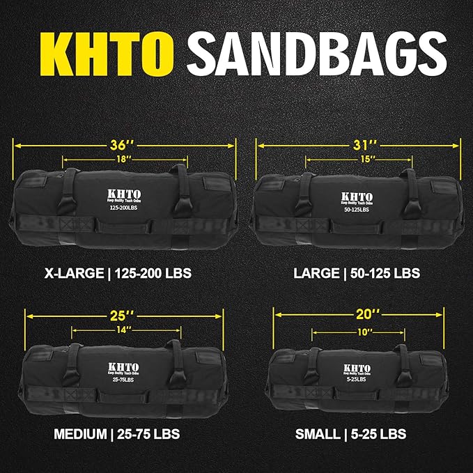 KHTO Sandbags-Heavy Duty Sandbags for Fitness Weighted Power Training-Adjustable Exercise Sandbags Gift Jump Rope& Cooling Towel