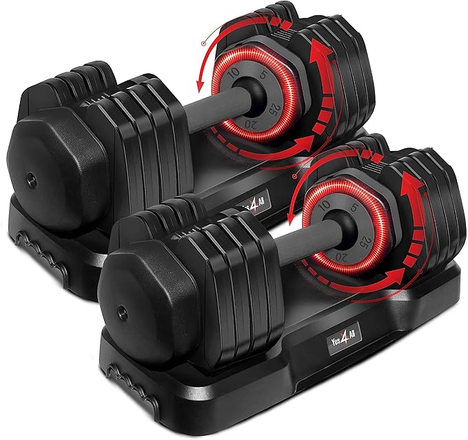 Yes4All 25/55LB Adjustable Dumbbells Pair/Single, 5-in-1 Dumbbells Adjustable Weights with Anti-Slip Handle & Sturdy Prolocks