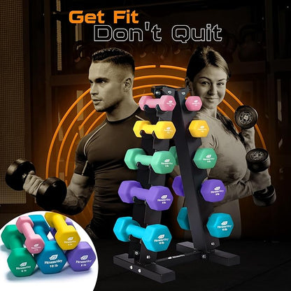 Neoprene Workout Dumbbells - Non Slip, Anti Roll Exercise & Fitness Dumbbells set with Rack Combo - Ideal for Home and Gyms training