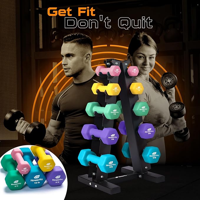 Neoprene Workout Dumbbells - Non Slip, Anti Roll Exercise & Fitness Dumbbells set with Rack Combo - Ideal for Home and Gyms training