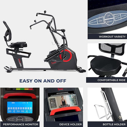 Sunny Health & Fitness Elite Recumbent Cross Trainer & Elliptical Machine with Arm Exercisers, Easy Adjust Seat, with Exclusive SunnyFit® App Enhanced Connectivity