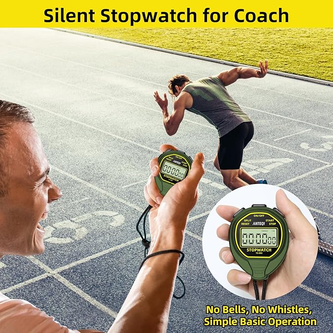 Waterproof Stopwatch, Large Display Simple Silent Stop Watch Timer with ON/Off Function No Clock No Calendar No Alarm Basic Operation for Sports Coaches Swimming Running Training, Green