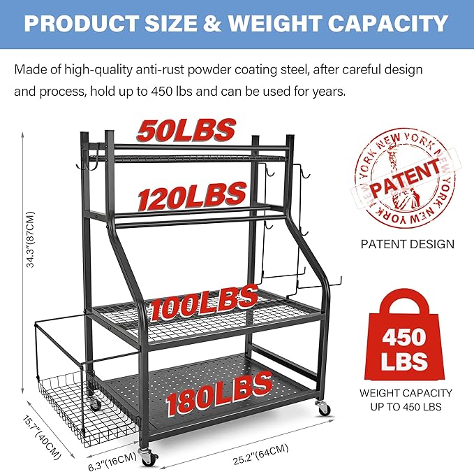 Dumbbell Rack, Yoga Mat Storage Rack - Weight Rack for Dumbbells, Home Gym Storage Rack for Yoga Mat, Dumbbells and Kettlebells, All in One Workout Equipment Storage with Caster Wheels