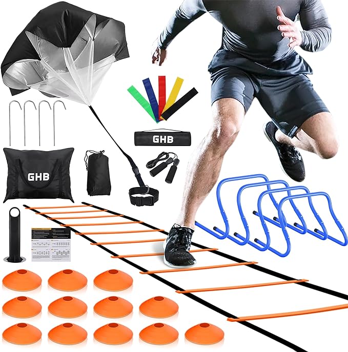 GHB Agility Ladder Set,4 Agility 20 feet12 feet12 Rungs Ladder,12 Disc 4 Resistance