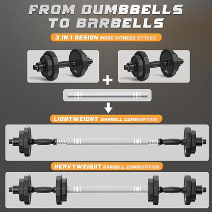 KISS GOLD Weights Dumbbells Set, Adjustable Dumbbell Sets 22Lbs 44Lbs 66Lbs 88Lbs with Solid Steel, Barbell Free Weight Set with Connector Workout Home Gym Equipment for Men Women Strength Training Shaping