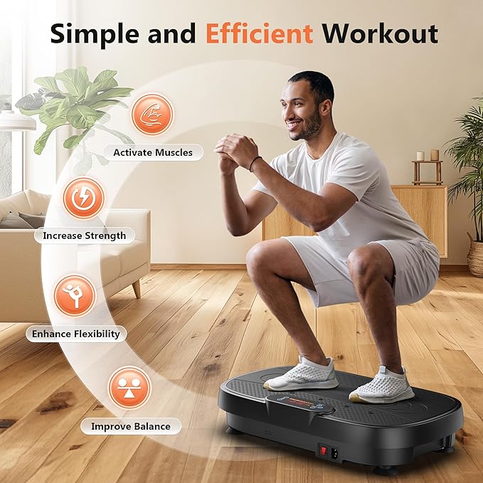 FEIERDUN Vibration Plate, Whole Body Vibration Plate Exercise Machine for Lymphatic Drainage, Power Plate Vibration Plate w/ 2 Resistance Bands for Wellness and Fitness