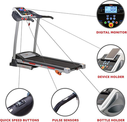 Sunny Health & Fitness Premium Folding Incline Treadmill with Pulse Sensors, One-Touch Speed Buttons, Shock Absorption, Optional Bluetooth with Exclusive SunnyFit App