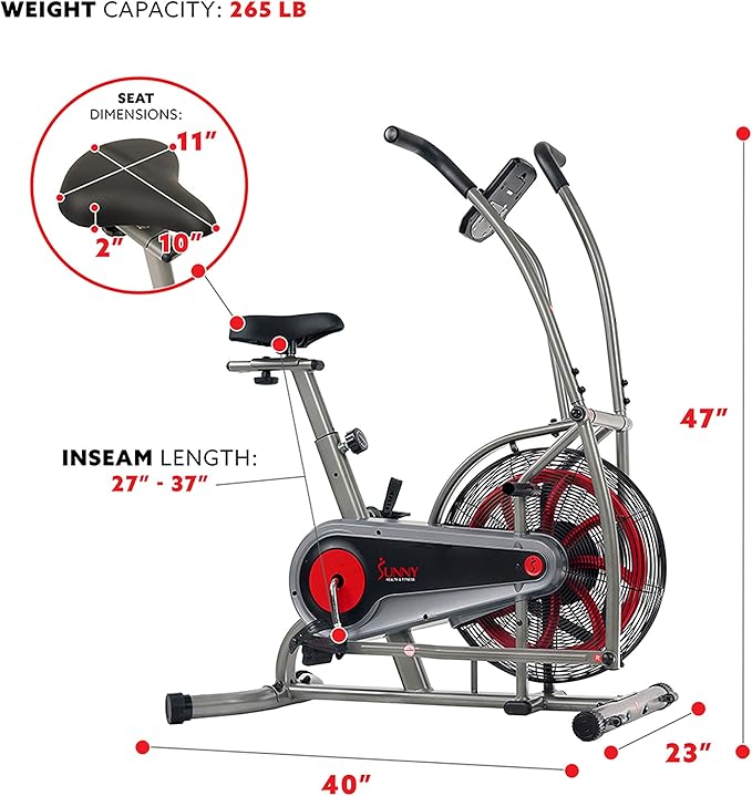 Sunny Health & Fitness Motion Air Bike, Fan Exercise Bike with Unlimited Resistance and Tablet Holder - SF-B2916,Black