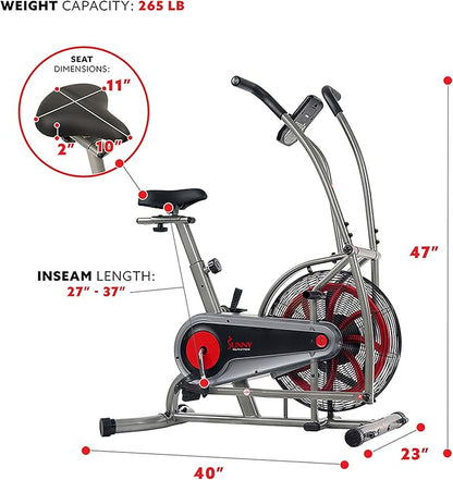 Sunny Health & Fitness Motion Air Bike, Fan Exercise Bike with Unlimited Resistance and Tablet Holder - SF-B2916,Black